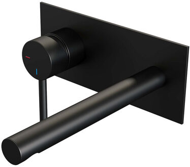 Brauer Inbouw Wastafelmengkraan Brauer Black Edition Coldstart Rechte Uitloop Ronde Hendel Links Mat Zwart Met Afdekplaat