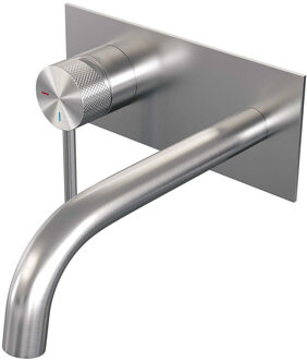 Brauer Inbouw Wastafelmengkraan Brauer Brushed Carving Coldstart Gebogen Uitloop Ronde Hendel Links Geborsteld RVS PVD Met Afdekplaat Brauer