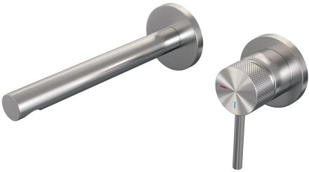 Brauer Inbouw Wastafelmengkraan Brauer Brushed Carving Coldstart Rechte Uitloop Ronde Hendel Rechts Geborsteld RVS PVD Met Afdekplaat Brauer