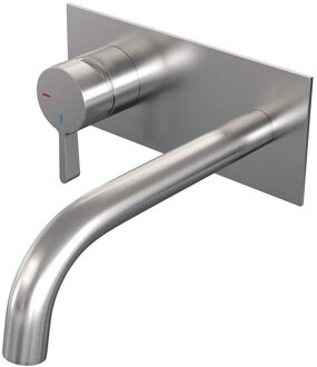 Brauer Inbouw Wastafelmengkraan Brauer Brushed Edition Coldstart Gebogen Uitloop Halfronde Hendel Links Geborsteld RVS PVD Met Afdekplaat