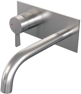 Brauer Inbouw Wastafelmengkraan Brauer Brushed Edition Coldstart Gebogen Uitloop Halfronde Hendel Links Geborsteld RVS PVD Met Afdekplaat