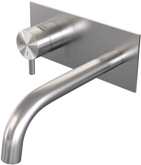 Brauer Inbouw Wastafelmengkraan Brauer Brushed Edition Coldstart Gebogen Uitloop Korte Ronde Hendel Links Geborsteld RVS PVD Met Afdekplaat Brauer