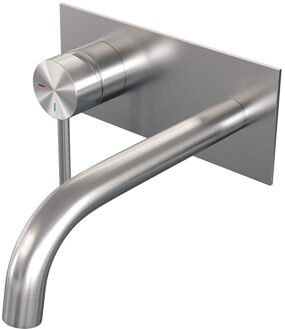 Brauer Inbouw Wastafelmengkraan Brauer Brushed Edition Coldstart Gebogen Uitloop Ronde Hendel Links Geborsteld RVS PVD Met Afdekplaat