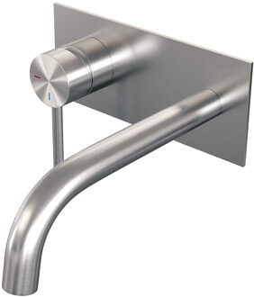 Brauer Inbouw Wastafelmengkraan Brauer Brushed Edition Coldstart Gebogen Uitloop Ronde Hendel Links Geborsteld RVS PVD Met Afdekplaat