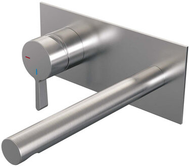 Brauer Inbouw Wastafelmengkraan Brauer Brushed Edition Coldstart Rechte Uitloop Halfronde Hendel Links Geborsteld RVS PVD Met Afdekplaat