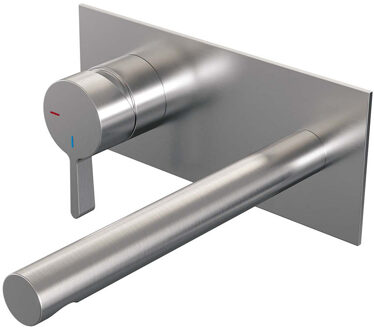 Brauer Inbouw Wastafelmengkraan Brauer Brushed Edition Coldstart Rechte Uitloop Halfronde Hendel Links Geborsteld RVS PVD Met Afdekplaat