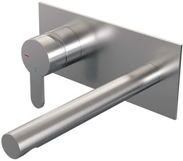 Brauer Inbouw Wastafelmengkraan Brauer Brushed Edition Coldstart Rechte Uitloop Korte Platte Hendel Links Geborsteld RVS PVD Met Afdekplaat