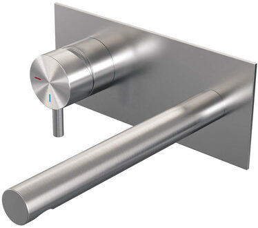 Brauer Inbouw Wastafelmengkraan Brauer Brushed Edition Coldstart Rechte Uitloop Korte Ronde Hendel Links Geborsteld RVS PVD Met Afdekplaat Brauer