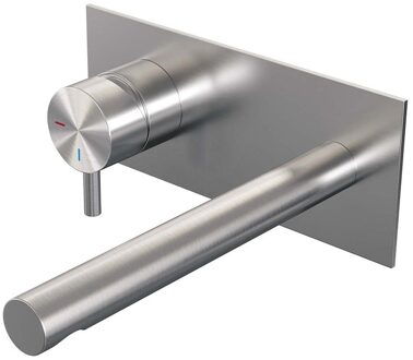 Brauer Inbouw Wastafelmengkraan Brauer Brushed Edition Coldstart Rechte Uitloop Korte Ronde Hendel Links Geborsteld RVS PVD Met Afdekplaat