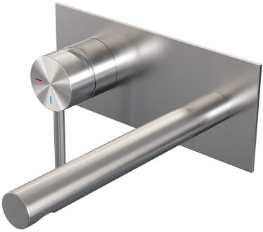 Brauer Inbouw Wastafelmengkraan Brauer Brushed Edition Coldstart Rechte Uitloop Ronde Hendel Links Geborsteld RVS PVD Met Afdekplaat Brauer