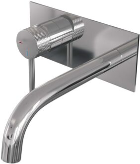 Brauer Inbouw Wastafelmengkraan Brauer Chrome Carving Coldstart Gebogen Uitloop Ronde Hendel Links Chroom Met Afdekplaat