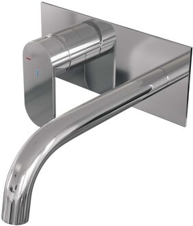 Brauer Inbouw Wastafelmengkraan Brauer Chrome Edition Coldstart Gebogen Uitloop Platte Hendel Links Chroom Met Afdekplaat