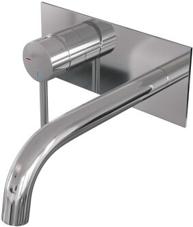 Brauer Inbouw Wastafelmengkraan Brauer Chrome Edition Coldstart Gebogen Uitloop Ronde Hendel Links Chroom Met Afdekplaat