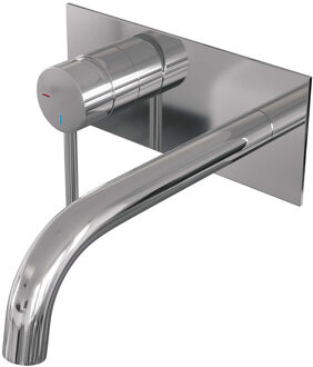 Brauer Inbouw Wastafelmengkraan Brauer Chrome Edition Coldstart Gebogen Uitloop Ronde Hendel Links Chroom Met Afdekplaat