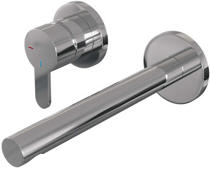 Brauer Inbouw Wastafelmengkraan Brauer Chrome Edition Coldstart Rechte Uitloop Korte Platte Hendel Links Chroom PVD Met Rozetten Brauer