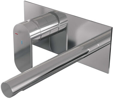 Brauer Inbouw Wastafelmengkraan Brauer Chrome Edition Coldstart Rechte Uitloop Platte Hendel Links Chroom Met Afdekplaat