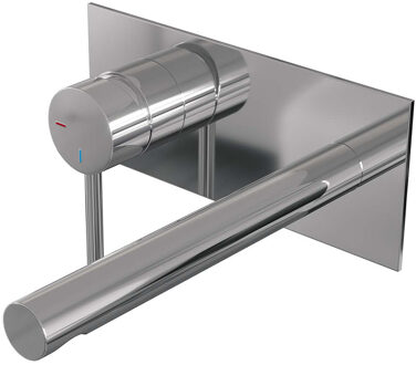 Brauer Inbouw Wastafelmengkraan Brauer Chrome Edition Coldstart Rechte Uitloop Ronde Hendel Links Chroom Met Afdekplaat