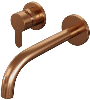 Brauer Inbouw Wastafelmengkraan Brauer Copper Edition Coldstart Gebogen Uitloop Korte Platte Hendel Links Geborsteld Koper PVD Met Rozetten Brauer