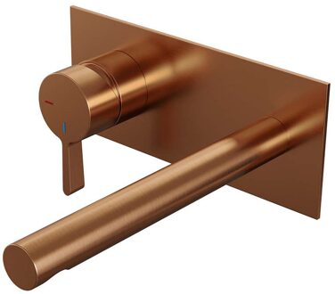 Brauer Inbouw Wastafelmengkraan Brauer Copper Edition Coldstart Rechte Uitloop Halfronde Hendel Links Geborsteld Koper PVD Met Afdekplaat