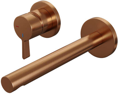 Brauer Inbouw Wastafelmengkraan Brauer Copper Edition Coldstart Rechte Uitloop Halfronde Hendel Links Geborsteld Koper PVD Met Rozetten Brauer