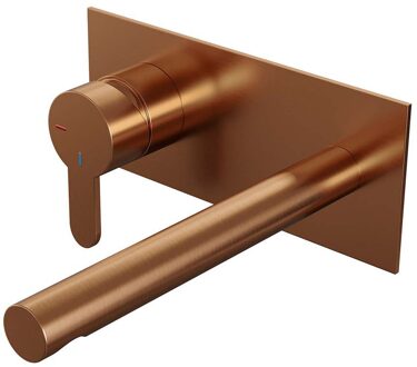 Brauer Inbouw Wastafelmengkraan Brauer Copper Edition Coldstart Rechte Uitloop Korte Platte Hendel Links Geborsteld Koper PVD Met Afdekplaat Brauer