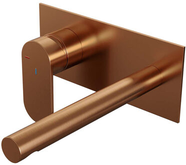 Brauer Inbouw Wastafelmengkraan Brauer Copper Edition Coldstart Rechte Uitloop Platte Hendel Links Geborsteld Koper PVD Met Afdekplaat Brauer