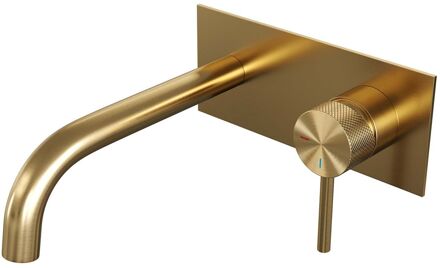 Brauer Inbouw Wastafelmengkraan Brauer Gold Carving Coldstart Gebogen Uitloop Ronde Hendel Rechts Geborsteld Goud PVD Met Afdekplaat Brauer