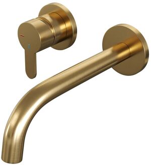 Brauer Inbouw Wastafelmengkraan Brauer Gold Edition Coldstart Korte Platte Hendel Gebogen Uitloop Geborsteld Goud PVD Met Rozetten