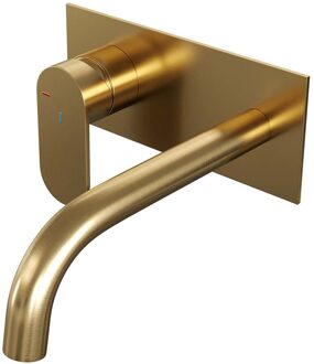 Brauer Inbouw Wastafelmengkraan Brauer Gold Edition Coldstart Platte Hendel Gebogen Uitloop Geborsteld Goud PVD Met Afdekplaat Brauer