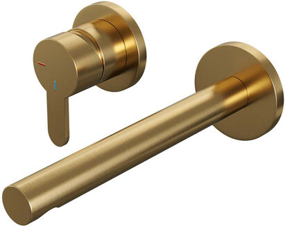 Brauer Inbouw Wastafelmengkraan Brauer Gold Edition Coldstart Rechte Uitloop Korte Platte Hendel Links Geborsteld Goud PVD Met Rozetten