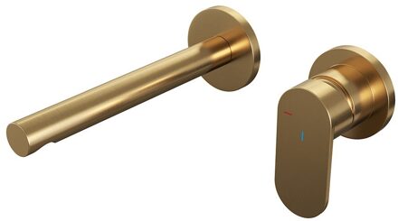 Brauer Inbouw Wastafelmengkraan Brauer Gold Edition Coldstart Rechte Uitloop Platte Hendel Rechts Geborsteld Goud PVD Met Rozetten Brauer