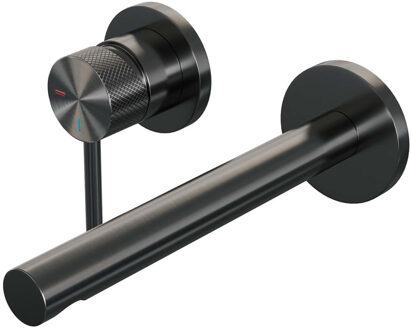 Brauer Inbouw Wastafelmengkraan Brauer Gunmetal Carving Coldstart Rechte Uitloop Ronde Hendel Links Geborsteld Gunmetal Met Rozetten Brauer