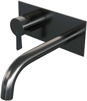 Brauer Inbouw Wastafelmengkraan Brauer Gunmetal Edition Coldstart Gebogen Uitloop Halfronde Hendel Links Geborsteld Gunmetal PVD Met Afdekplaat