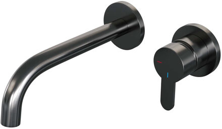 Brauer Inbouw Wastafelmengkraan Brauer Gunmetal Edition Coldstart Gebogen Uitloop Korte Platte Hendel Rechts Geborsteld Gunmetal PVD Met Rozetten Brauer