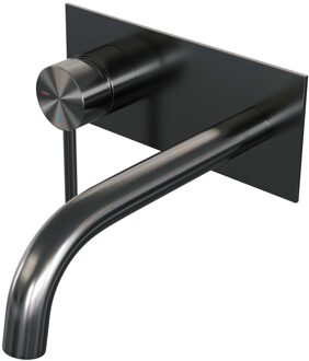 Brauer Inbouw Wastafelmengkraan Brauer Gunmetal Edition Coldstart Gebogen Uitloop Ronde Hendel Links Geborsteld Gunmetal PVD Met Afdekplaat