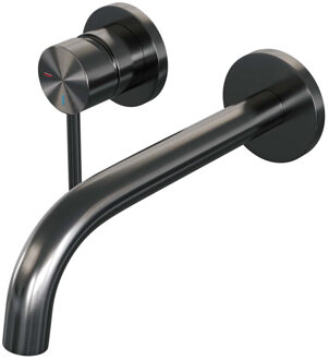 Brauer Inbouw Wastafelmengkraan Brauer Gunmetal Edition Coldstart Gebogen Uitloop Ronde Hendel Links Geborsteld Gunmetal PVD Met Rozetten Brauer