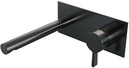 Brauer Inbouw Wastafelmengkraan Brauer Gunmetal Edition Coldstart Rechte Uitloop Halfronde Hendel Rechts Geborsteld Gunmetal PVD Met Afdekplaat Brauer