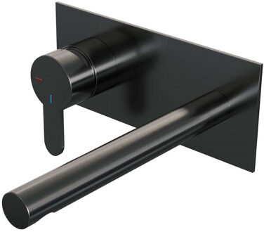 Brauer Inbouw Wastafelmengkraan Brauer Gunmetal Edition Coldstart Rechte Uitloop Korte Platte Hendel Links Geborsteld Gunmetal PVD Met Afdekplaat