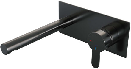 Brauer Inbouw Wastafelmengkraan Brauer Gunmetal Edition Coldstart Rechte Uitloop Korte Platte Hendel Rechts Geborsteld Gunmetal PVD Met Afdekplaat