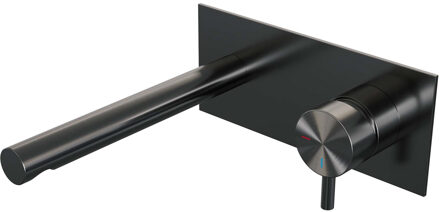 Brauer Inbouw Wastafelmengkraan Brauer Gunmetal Edition Coldstart Rechte Uitloop Korte Ronde Hendel Rechts Geborsteld Gunmetal PVD Met Afdekplaat Brauer