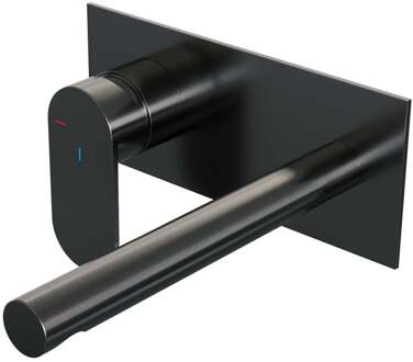 Brauer Inbouw Wastafelmengkraan Brauer Gunmetal Edition Coldstart Rechte Uitloop Platte Hendel Links Geborsteld Gunmetal PVD Met Afdekplaat Brauer