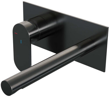 Brauer Inbouw Wastafelmengkraan Brauer Gunmetal Edition Coldstart Rechte Uitloop Platte Hendel Links Geborsteld Gunmetal PVD Met Afdekplaat