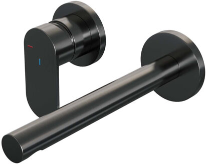 Brauer Inbouw Wastafelmengkraan Brauer Gunmetal Edition Coldstart Rechte Uitloop Platte Hendel Links Geborsteld Gunmetal PVD Met Rozetten