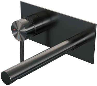 Brauer Inbouw Wastafelmengkraan Brauer Gunmetal Edition Coldstart Rechte Uitloop Ronde Hendel Links Geborsteld Gunmetal PVD Met Afdekplaat Brauer