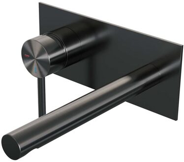 Brauer Inbouw Wastafelmengkraan Brauer Gunmetal Edition Coldstart Rechte Uitloop Ronde Hendel Links Geborsteld Gunmetal PVD Met Afdekplaat