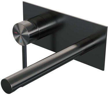 Brauer Inbouw Wastafelmengkraan Brauer Gunmetal Edition Coldstart Rechte Uitloop Ronde Hendel Links Geborsteld Gunmetal PVD Met Afdekplaat