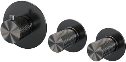 Brauer Inbouwthermostaat Brauer Gunmetal Carving en 2 Stopkranen Met in- en Afbouwdelen Geborsteld Gunmetal Brauer
