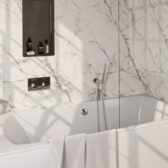 Brauer Inbouwthermostaat set Brauer Carving Met Drukknoppen Incl Baduitloop en Afvoer Chroom (Keuze Handdouche)