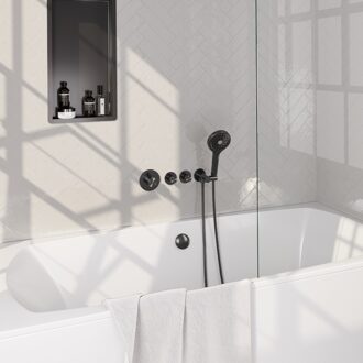 Brauer Inbouwthermostaatset Brauer Gunmetal Carving Incl 3 Standen Handdouche En Badafvoer Gunmetal Brauer