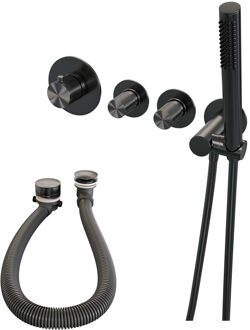 Brauer Inbouwthermostaatset Brauer Gunmetal Carving Incl Staafhanddouche En Badafvoer Geborsteld Gunmetal Brauer